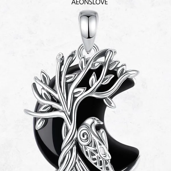AEONSLOVE Tree of Life Raven Necklace