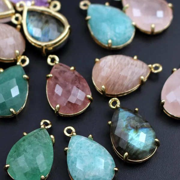 21mm Gold Plated Teardrop Pendants Labradorite