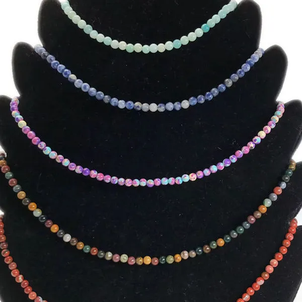4mm Round Beads adjustable Necklace Agate