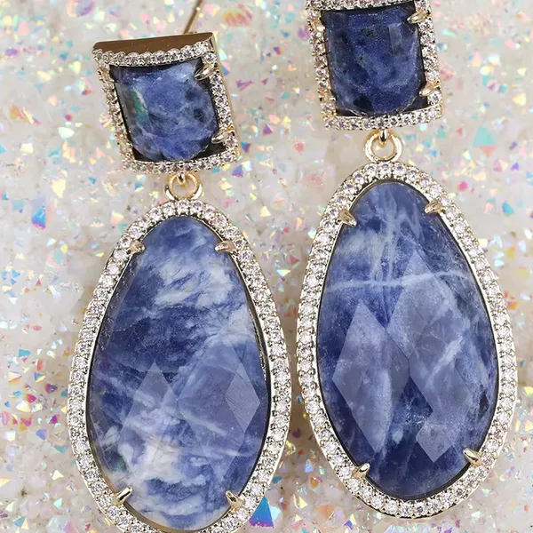 Elegant Crystal Gold-Plated Labradorite Earrings Hook